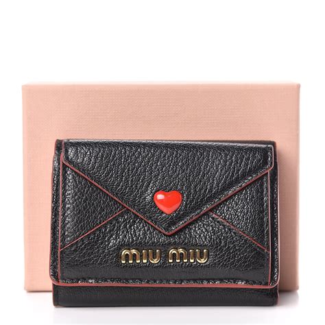 MIU MIU Goatskin Madras Love Wallet Black 